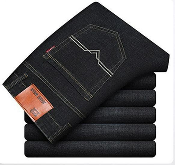 Men's High Waist Stretch Denim One-Piece: Comfortable, Loose-Fit, Straight-Leg Business Pants for Middle-Aged Men 36 black
