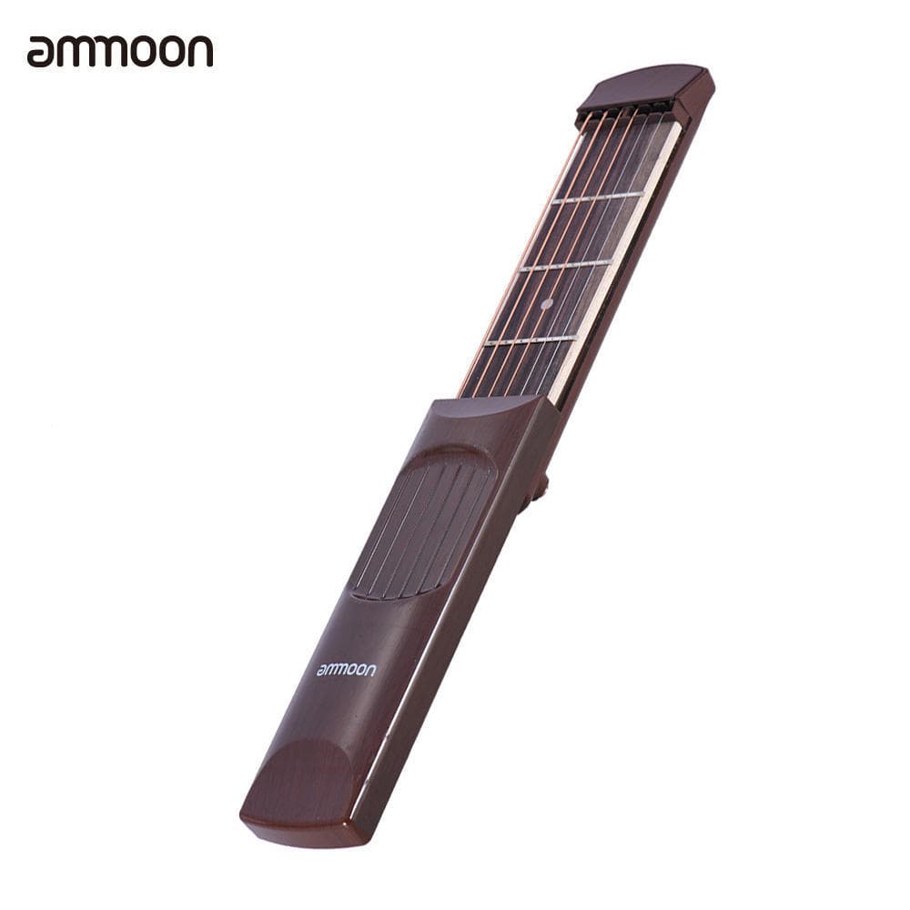 Ammoon Portable Pocket Acoustic Guitar Practice Tool Gadget Chord Trainer 6 String 4 Fret Model Rosewood Fretboard Wood Grain for Beginner Learner