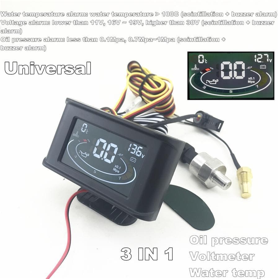3 in 1 Digital LCD Car Voltmeter Water Temperature Temp Gauge Oil Pressure Meter