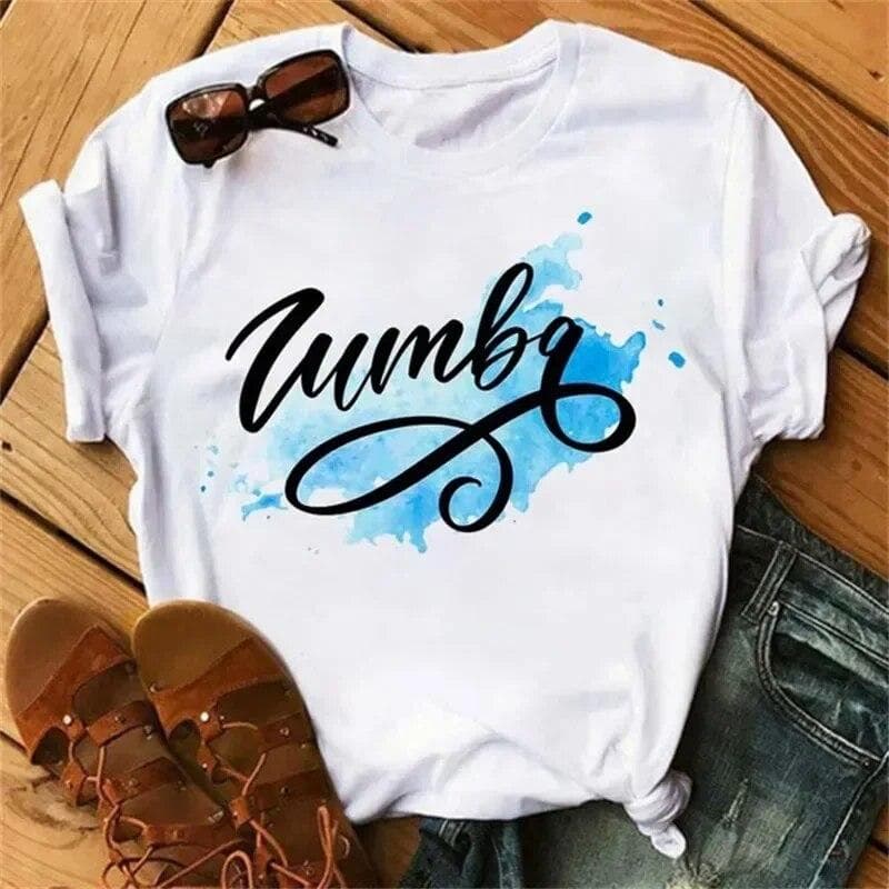 Zumba Graphic Tshirt Women's Clothing Fitness Dance Letter Printed Tees Summer Shirt Sport Gymnastics Femme Fashion T-Shirt Tops M