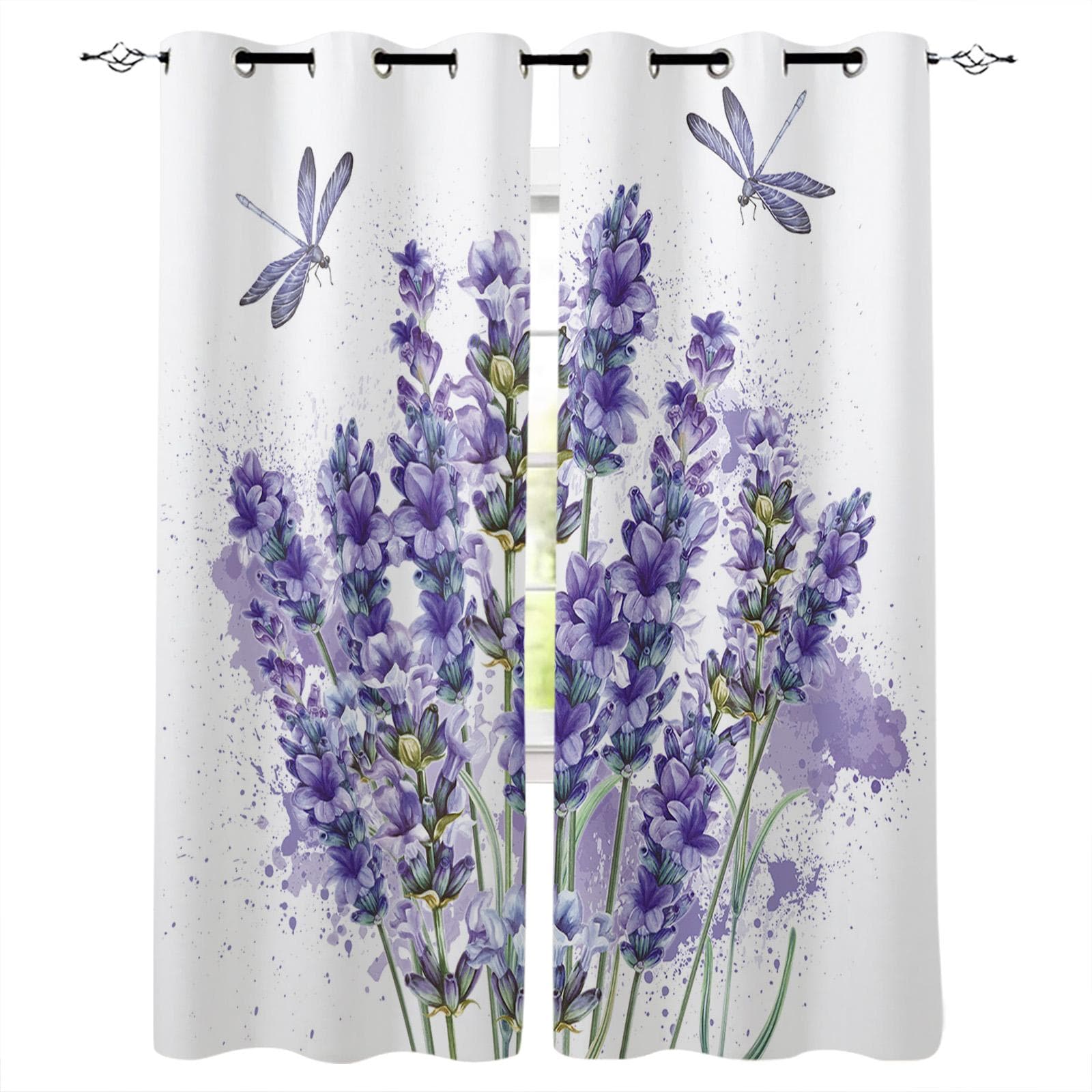 Purple Lavender Flowers Window Curtain For Living Room Bedroom Home Decor Kitchen For Window Drapes 135W x 60H(cm)
