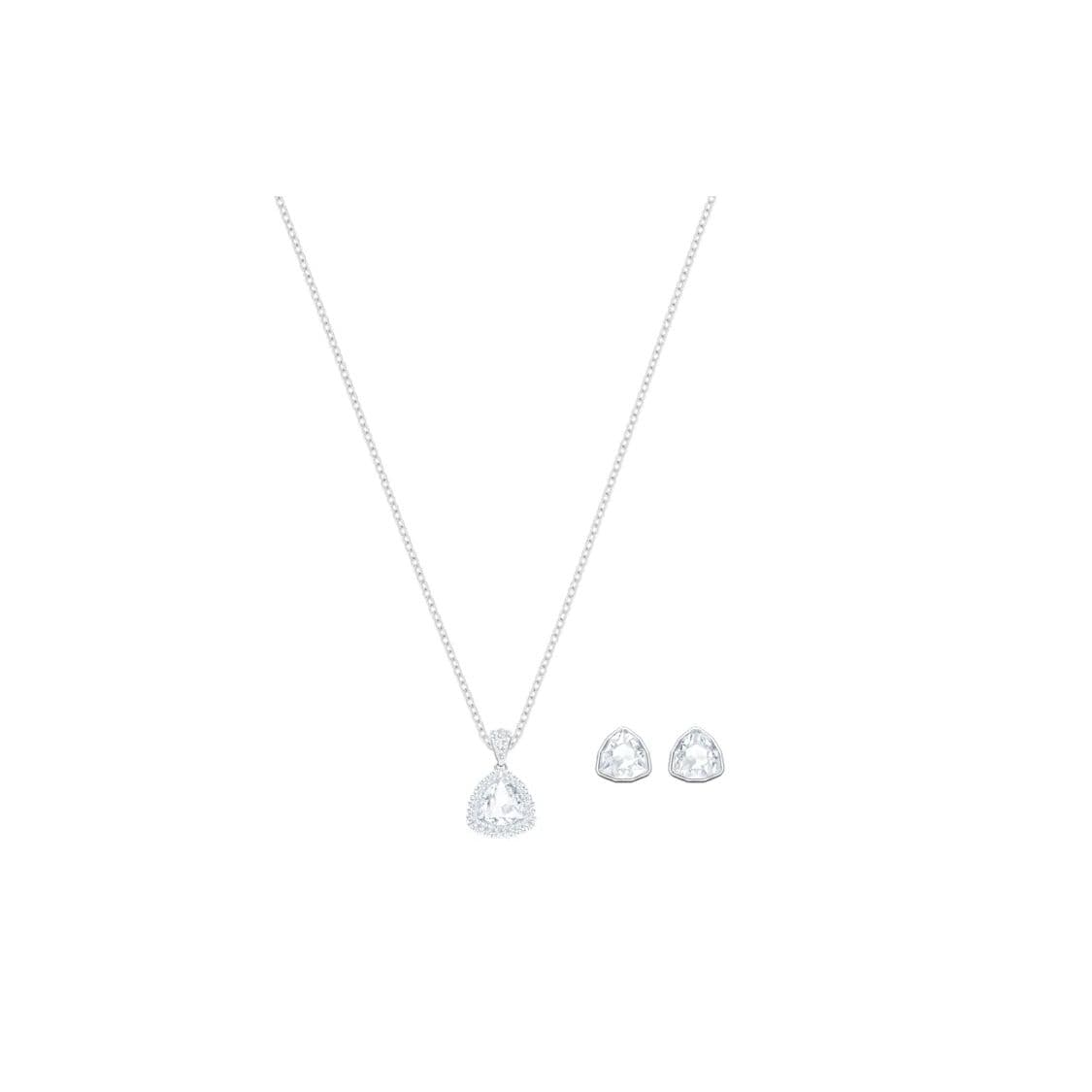 Swarovski Begin Triangle Earrings Necklace Set Women Jewelry Silver 5528938 Box (Random Color)
