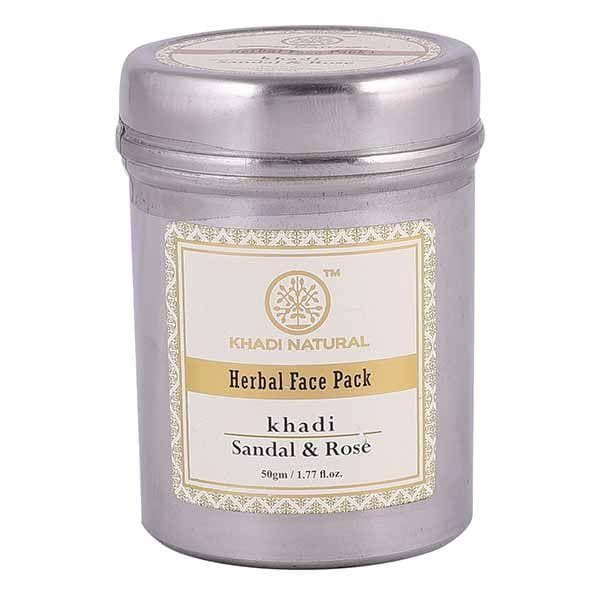 Natural face mask with Sandalwood and Rose: for skin radiance (50 g), Sandal & Rose Herbal Face Pack, Khadi Natural 7.375