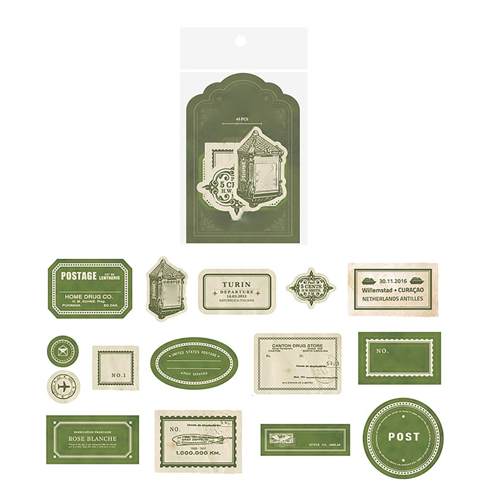 45Pcs Vintage Style Label Stickers Set Retro Labels for Handbooks Photo Albums Notebooks