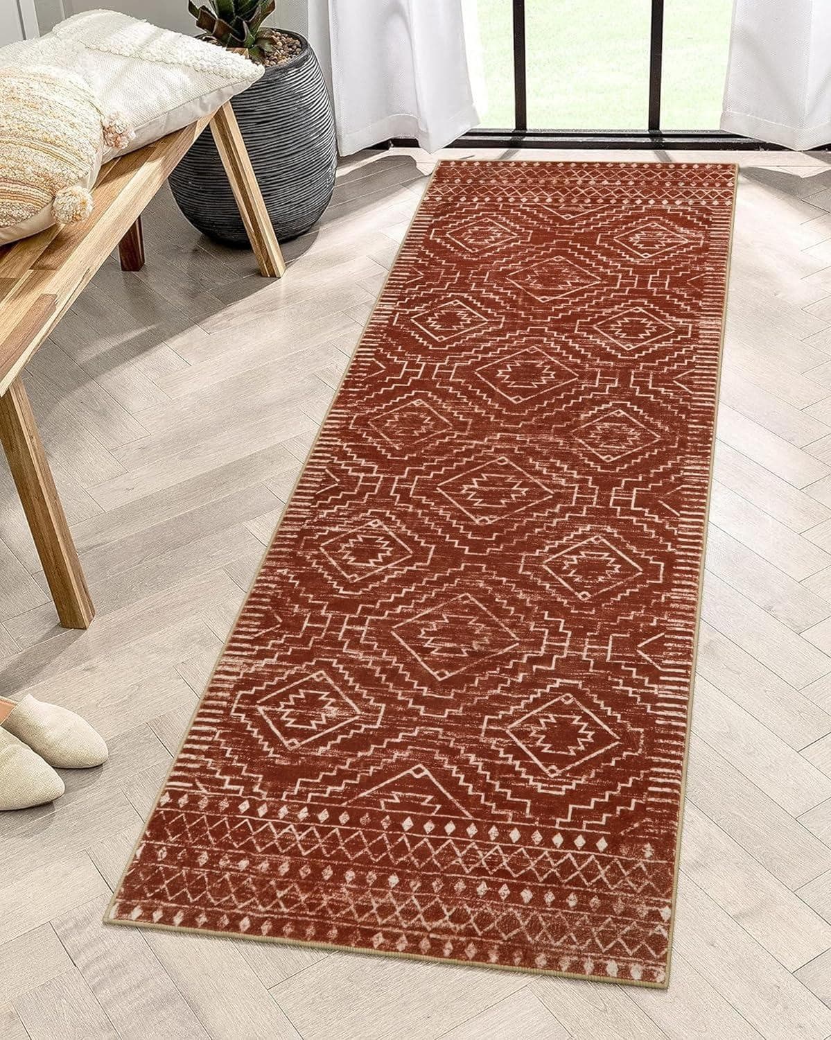 Moroccan Style Carpet for Living Room Retro Washable Farmhouse Bedroom Black Boho Non-Slip Floor Mat Soft Rug for Kitchen Entry 40x60cm