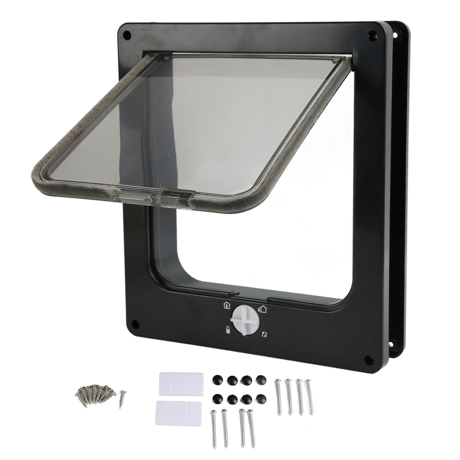 Pet Door Wearproof Automatic Window Closure Function Cat Interior Door for All Standard Interior L black