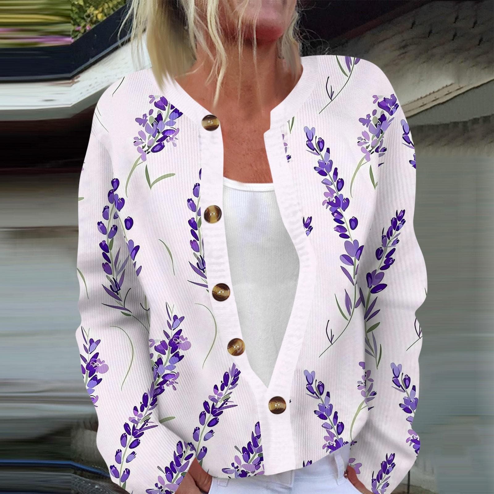 Women's Fashion Long Sleeve Christmas Snowman Snowflake Print Jacket Cardigan XL white