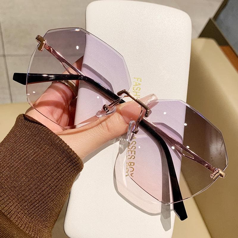 Polygonal Cut-edge Color-changing Sunglasses Gradient Color Advanced Large Face Slimming Sun Protection UV Sunglasses
