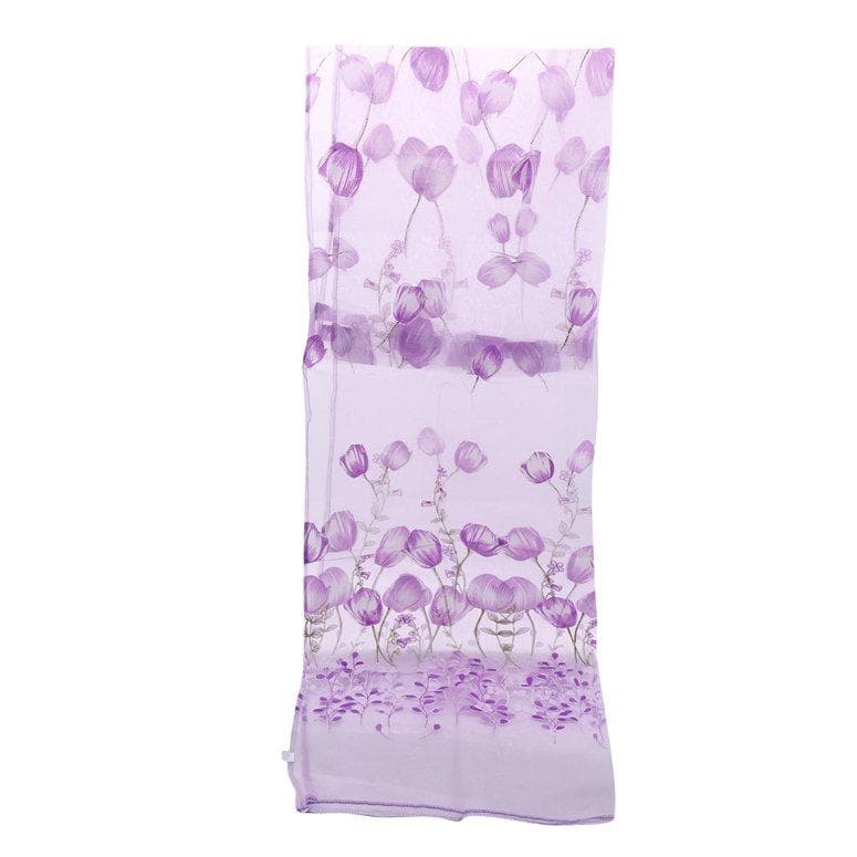 Decorative Tulle Printed Curtains For Living Room Kitchen Window Drapes 210*95cm purple