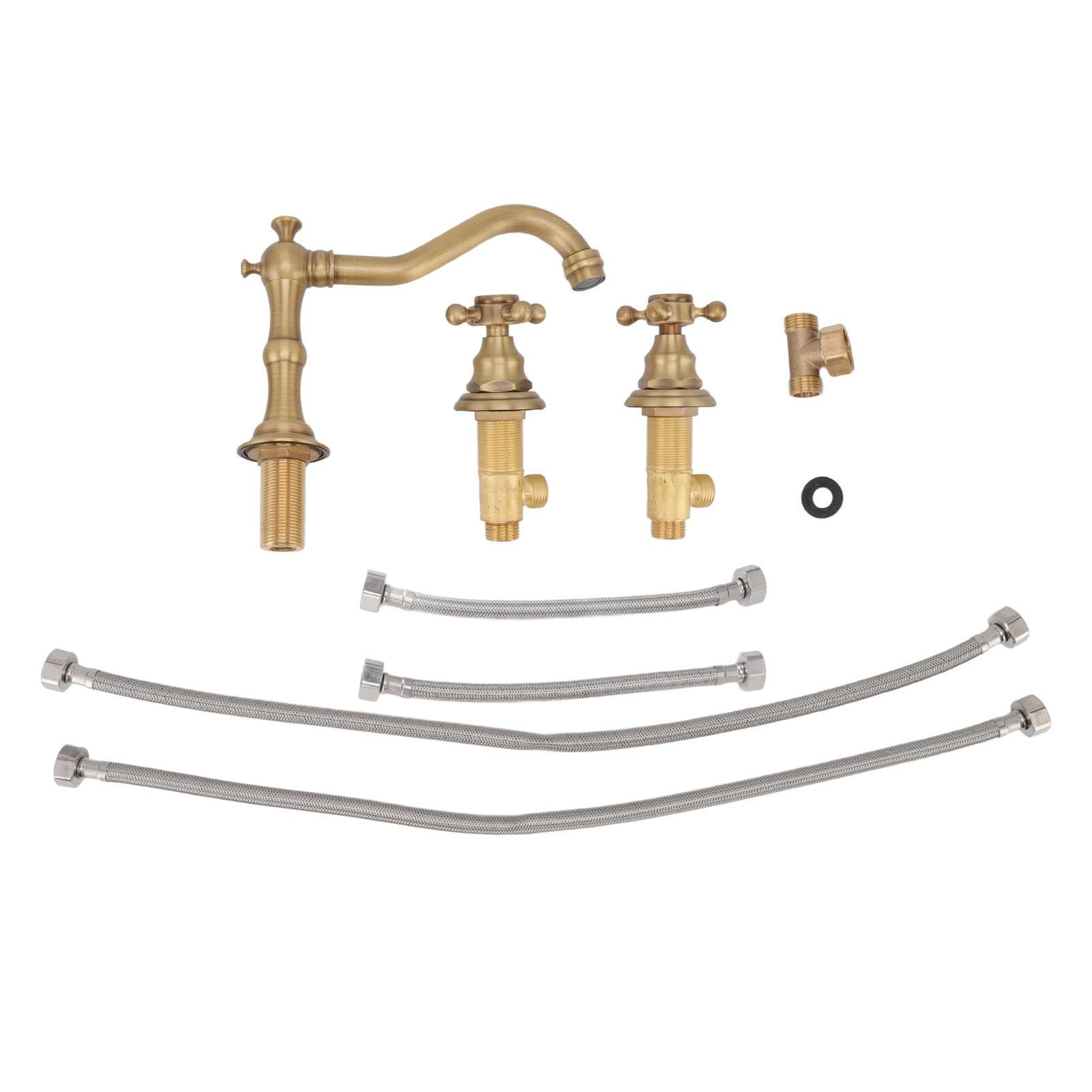 Double Handle Faucet Copper Leakproof Corrosion Resistant Beautiful G1/2 Thread Three Hole Bathroom