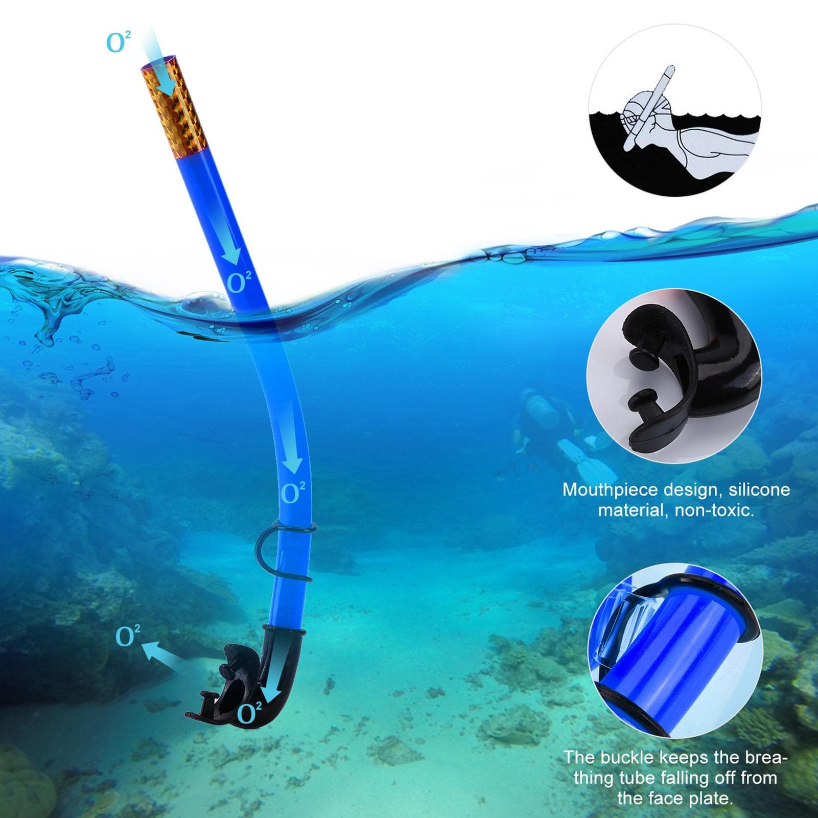 Children Kids Swimming Diving Silicone Fins Snorkel Diving Eyeglasses Mask Snorkel Blue