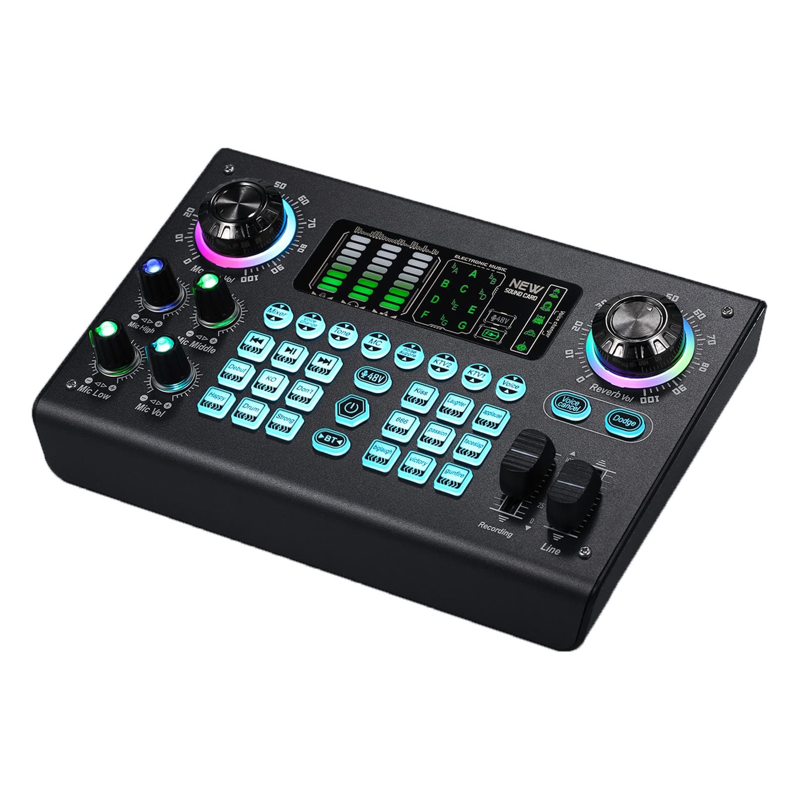 Multi-function Mixer Portable Digital Sound Card BT USB Mixing Console Built-in 48V Phantom Power black