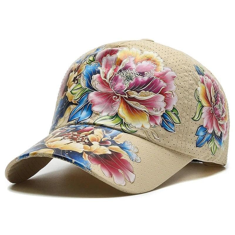 Summer Quick Dry Baseball Cap Men's and Women's Flower Sun Hats Printed Chinese Style Floral Sun Hats Outdoor Hats Adjustable khaki
