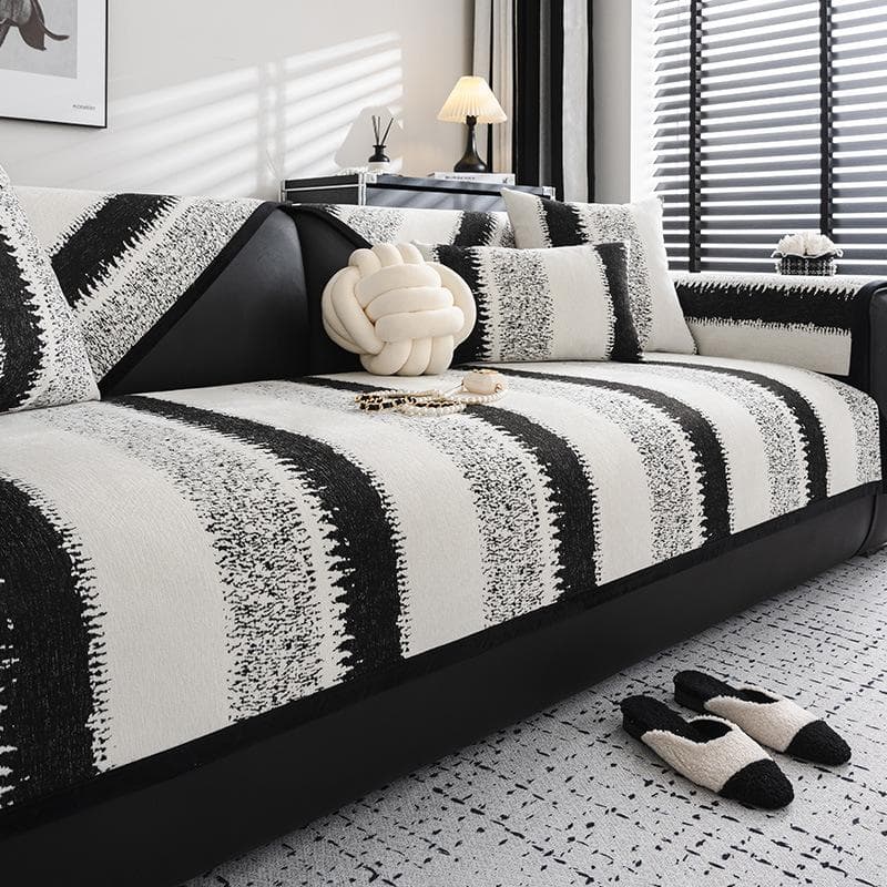 New Chenille Sofa Covers Black White Stripe Sofa Cushion Home Decor Armchair Towel Furniture Seat Cover Sofa Mat for Living Room 70x90cm 1pcs