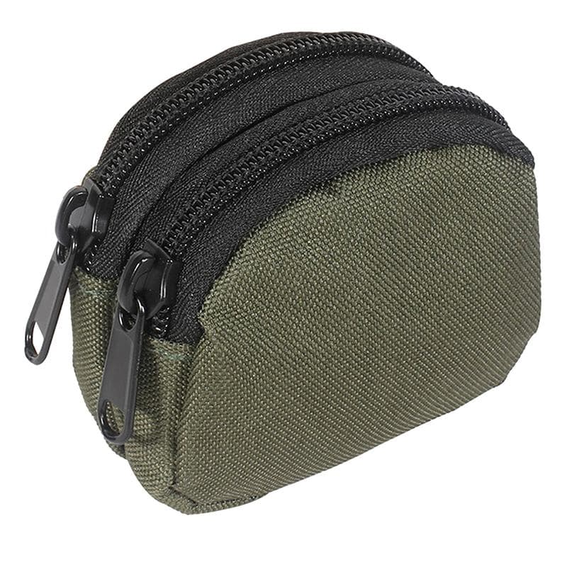 Nylon Double Zipper Pocket Coin Purse Men Outdoor Pouch Lightweight Small Card Holder Keys Storage Belt Waist Bag army green
