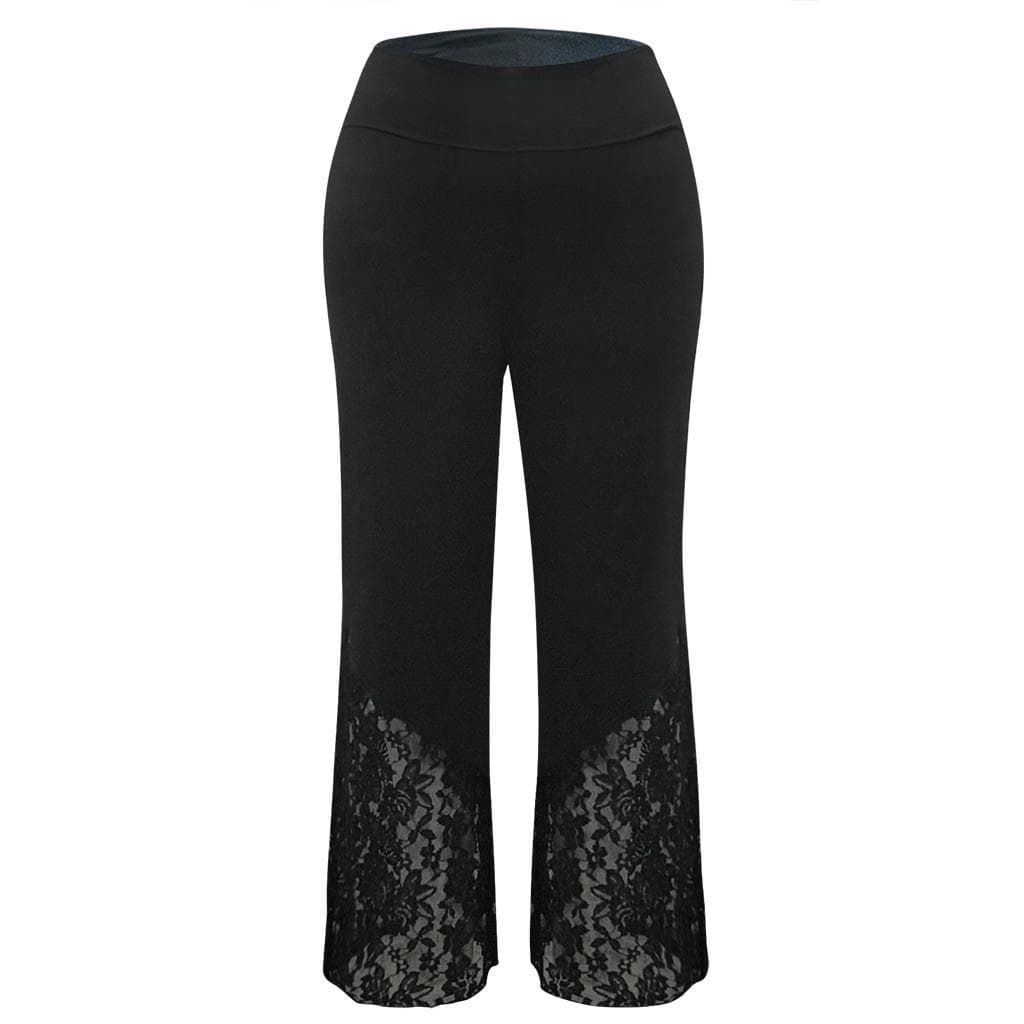 Plus Size Women Casual Lace Loose Wide Leg Leggings Sports Pants L black