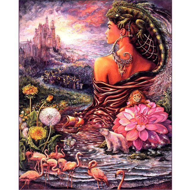 Cartoon Picture of Lizard&beauty Hand Diamond Embroidery Painting Cross Stitch Wall Sticker Decor 20X30CM