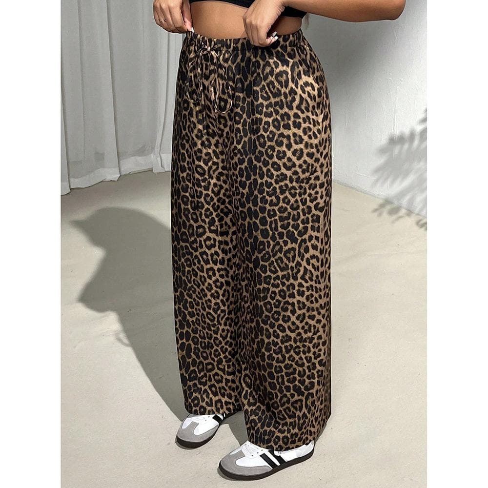 Retro Style Leopard Print Casual Pants Children's Spring and Autumn New Straight Loose Trend Wide-leg Trousers 2XL leopard print