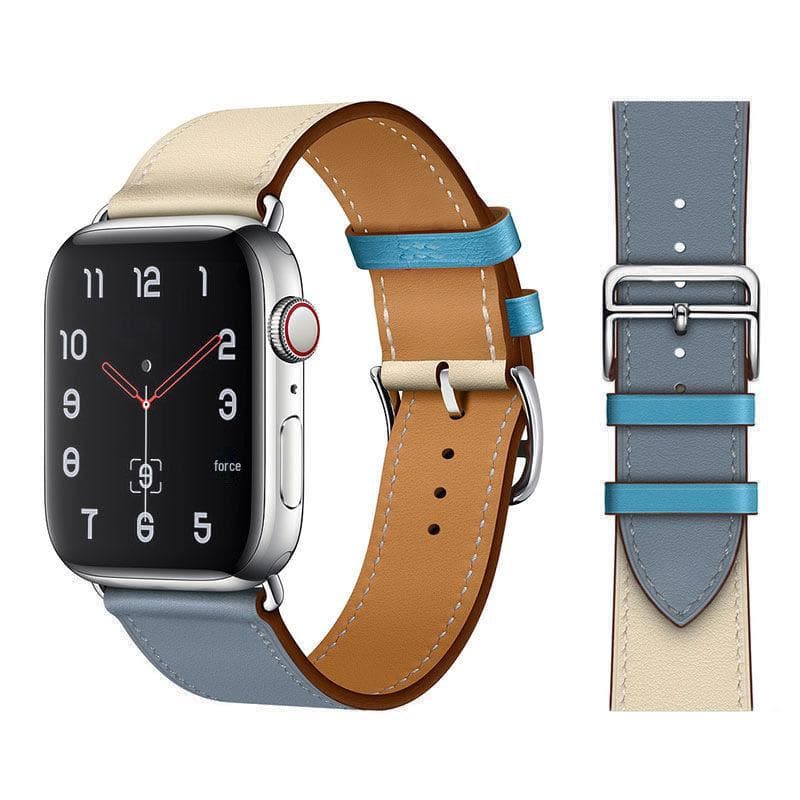 Compatible Hermes Style Leather Strap for Apple Watch 8/7/6/5/4/SE - Contrast Color Cross Pattern 38mm/40mm/41mm