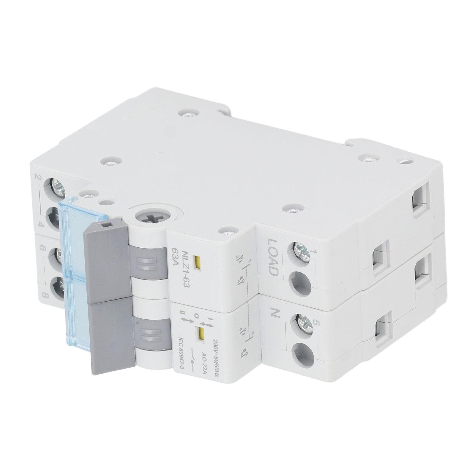 230VAC 63A Dual Power Manual Transfer Switch 35mm DIN Rail Mount Single Side Interlock Circuit