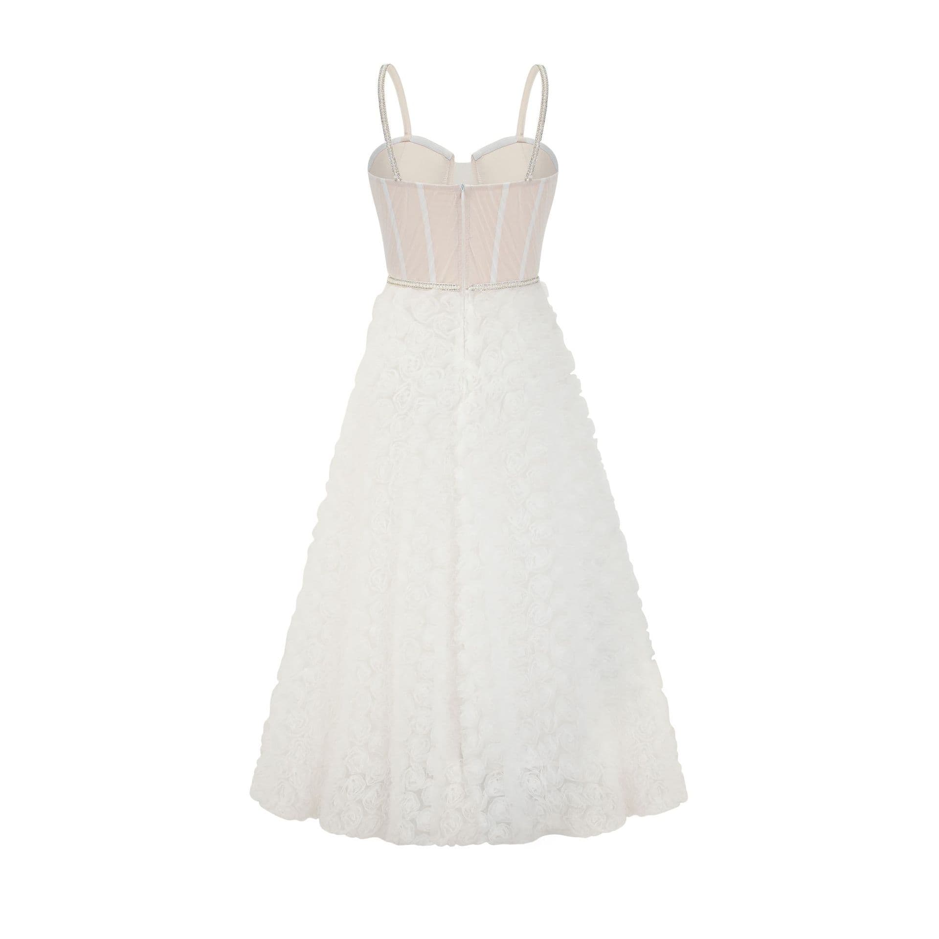 Suspender Dress Rose Three-dimensional Embroidered Dress High Waist Sweet Dress XL white