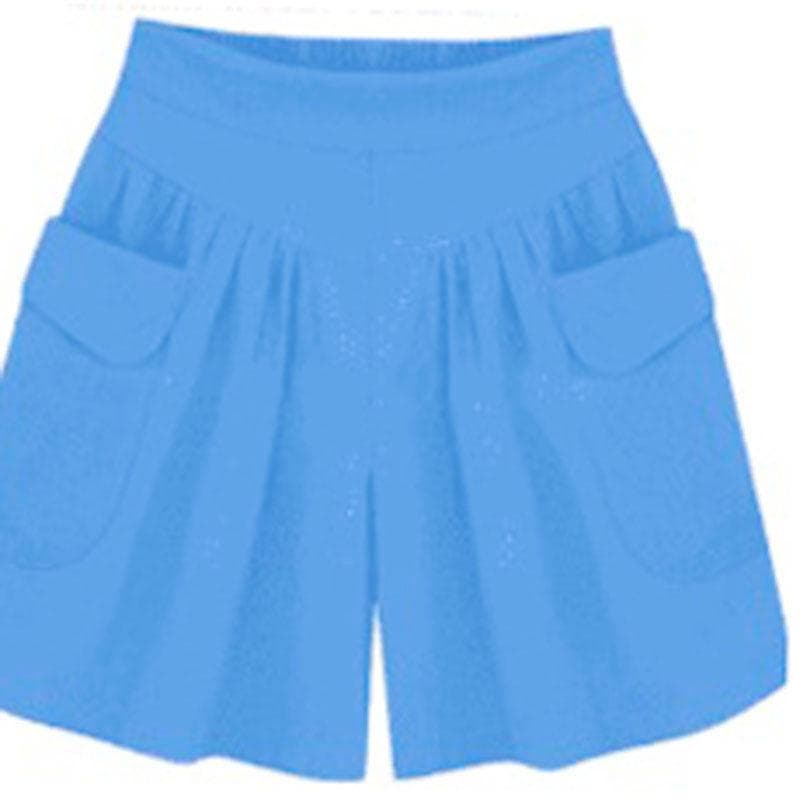 Women Fashion Summer Loose Casual Shorts Elastic Waist Beach Shorts Solid Color Breathable Wide Legs Pants XL blue