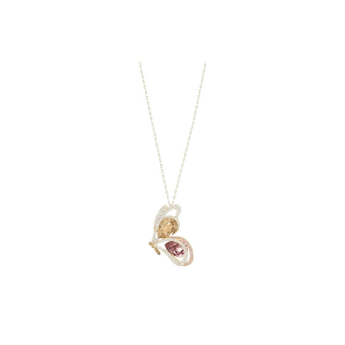 Swarovski Chelly Series Butterfly Effect Romantic Poetic 3D Ultra Heavy Crafting Flying Butterfly Pendant Necklace Women necklace Gold 5136436 Box (Random Color)