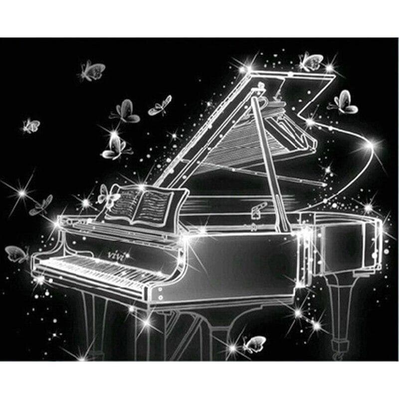 DIY Full Diamond Embroidery Beautiful Piano Cross Stitch Kits Round Diamond Mosaic Diamond Painting 20X30CM