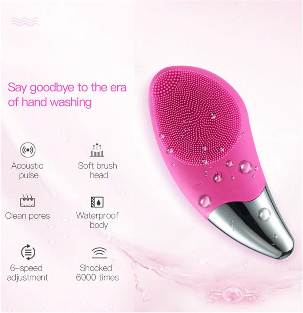 Electric Facial Cleansing Brush with USB Charger rose red