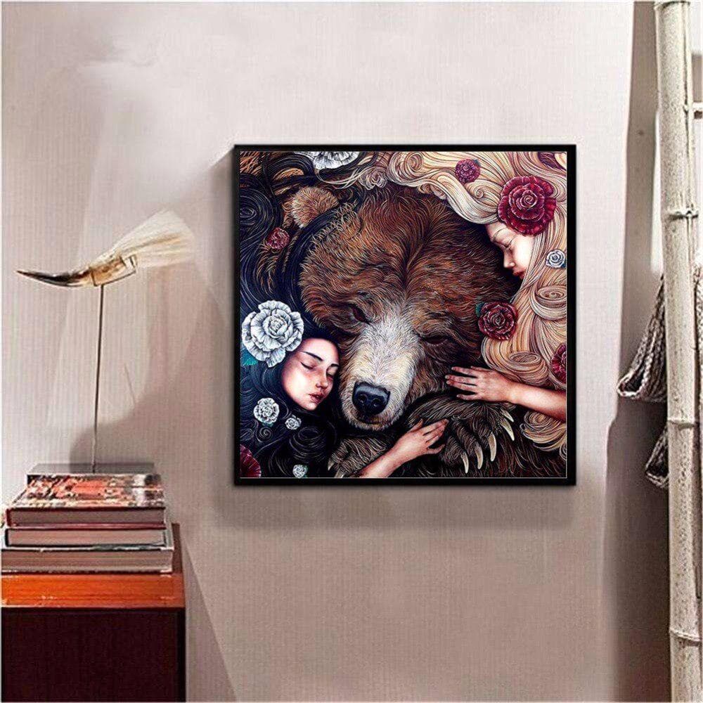 Daimond Painting Beauty with Bear 3D Diamond Painting Round Rhinestone Diamant Painting Embroidery 30x30CM
