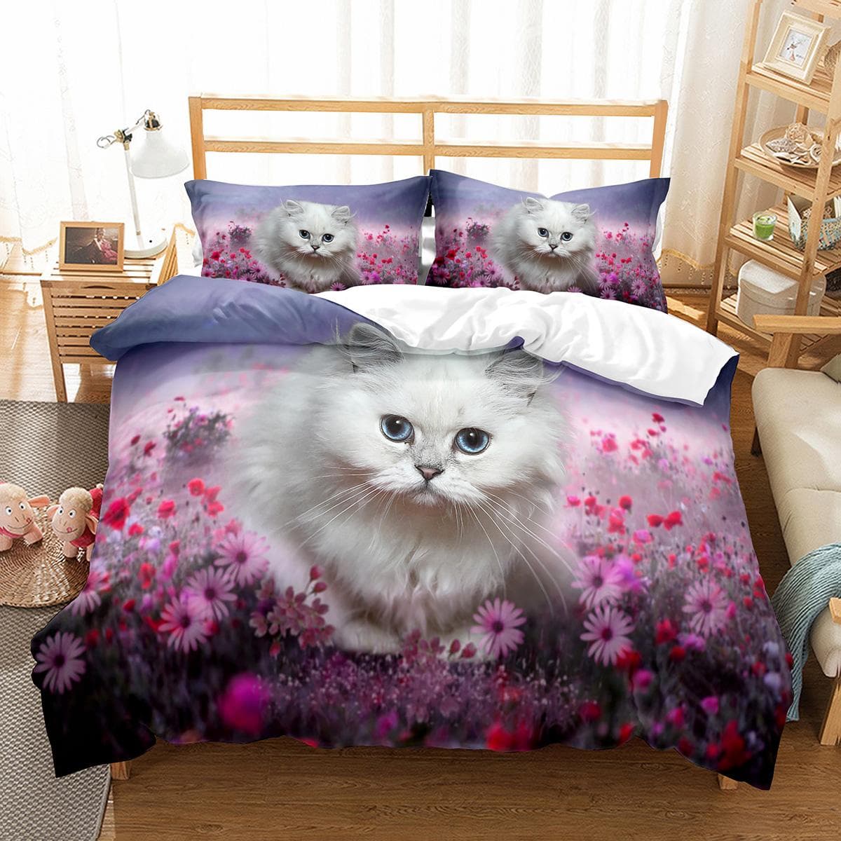 Cat Duvet Cover Set Pet Cats Pattern Twin Bedding Set Cute Kitten For Boys Polyester Mysterious Cute Cat King Size Quilt Cover EU single(135x200cm)