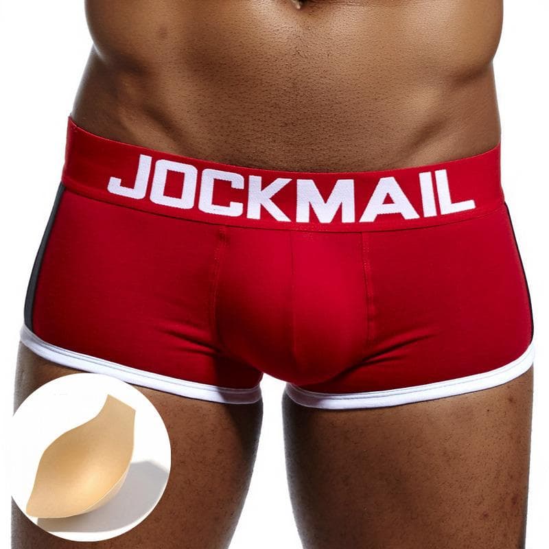 Boxer Briefs JOCKMAIL Brand Cotton Trunks Removable Sponge Padded Pads Men's Underwear Push Up Being Shaped Sports Men's Underpants XXL red