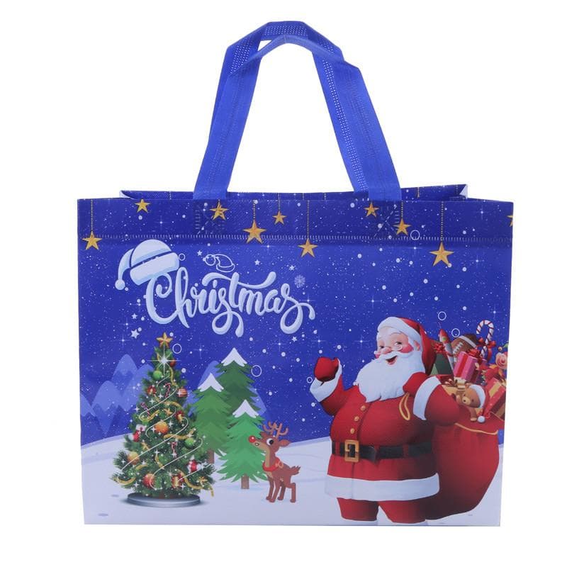 (5pcs In A Pack) Christmas Model A Red Old Man Snowman Thickened Non-woven Tote Bag A blue