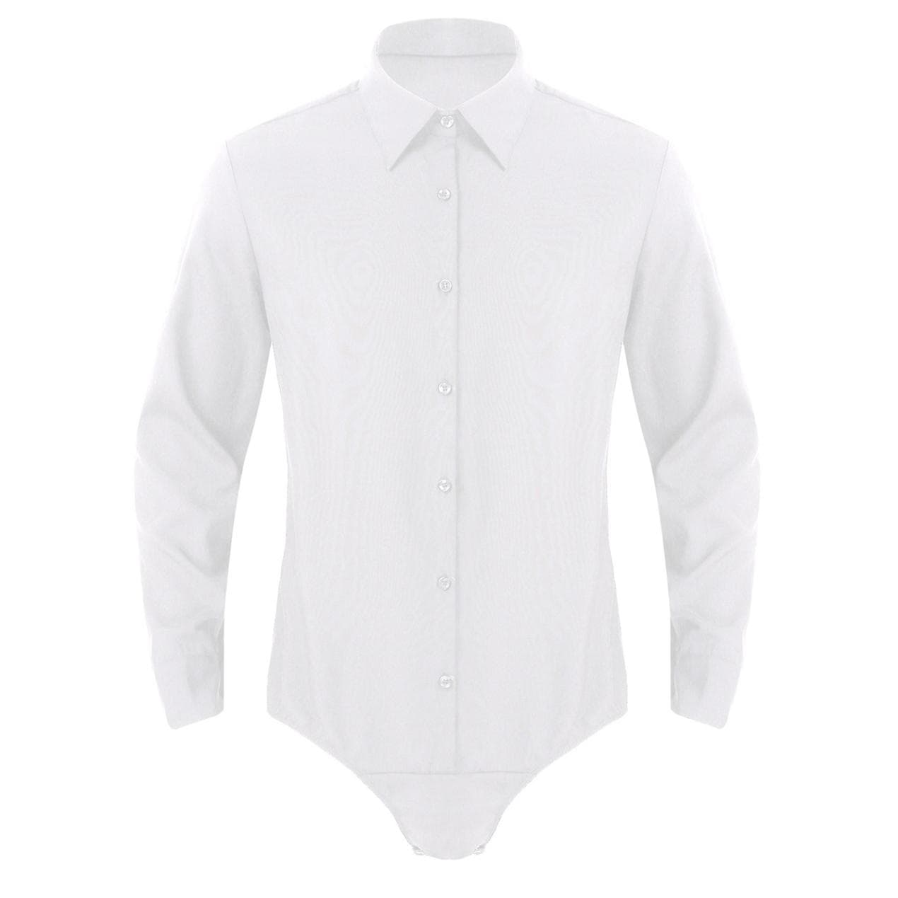 Men's Casual Long Sleeves Shirt Casual Bodysuit Shirt Tops Turn-down Collar Romper Outfit M white