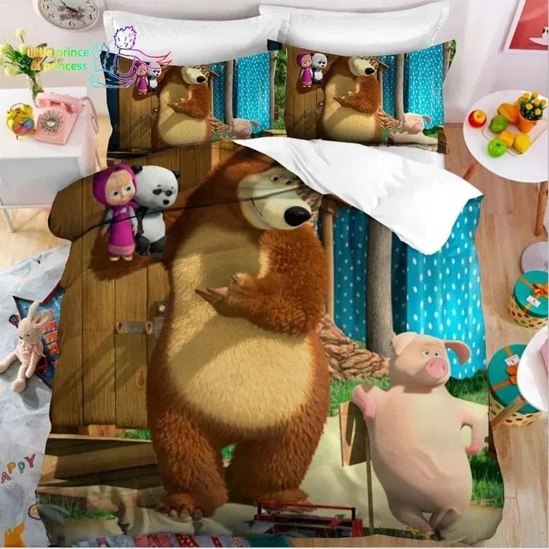 3D Print Anime bear Bedding Set,Duvet Cover Comforter Bed Set Quilt Cover Pillowcase,King Queen Twin Size Boys Girls Adultse 240x220cm 3pcs