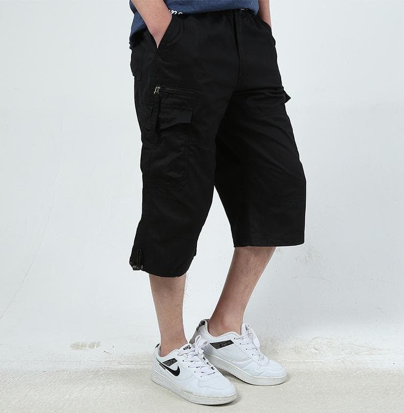 Men’s Long Cargo Shorts Durable Cotton Work Shorts with Multi Pockets L black
