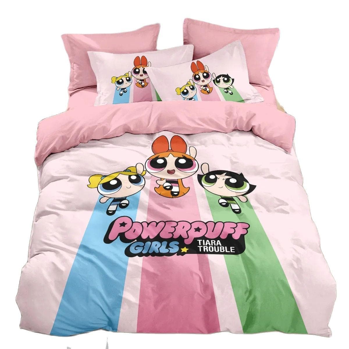 P-Powerpuff Girls Bedding Set,Cartoon Fashion 3D Printing Powerpuff Girls Duvet Cover,Home Decoration Boy Girl King Size Quilt 135x200cm 2pcs