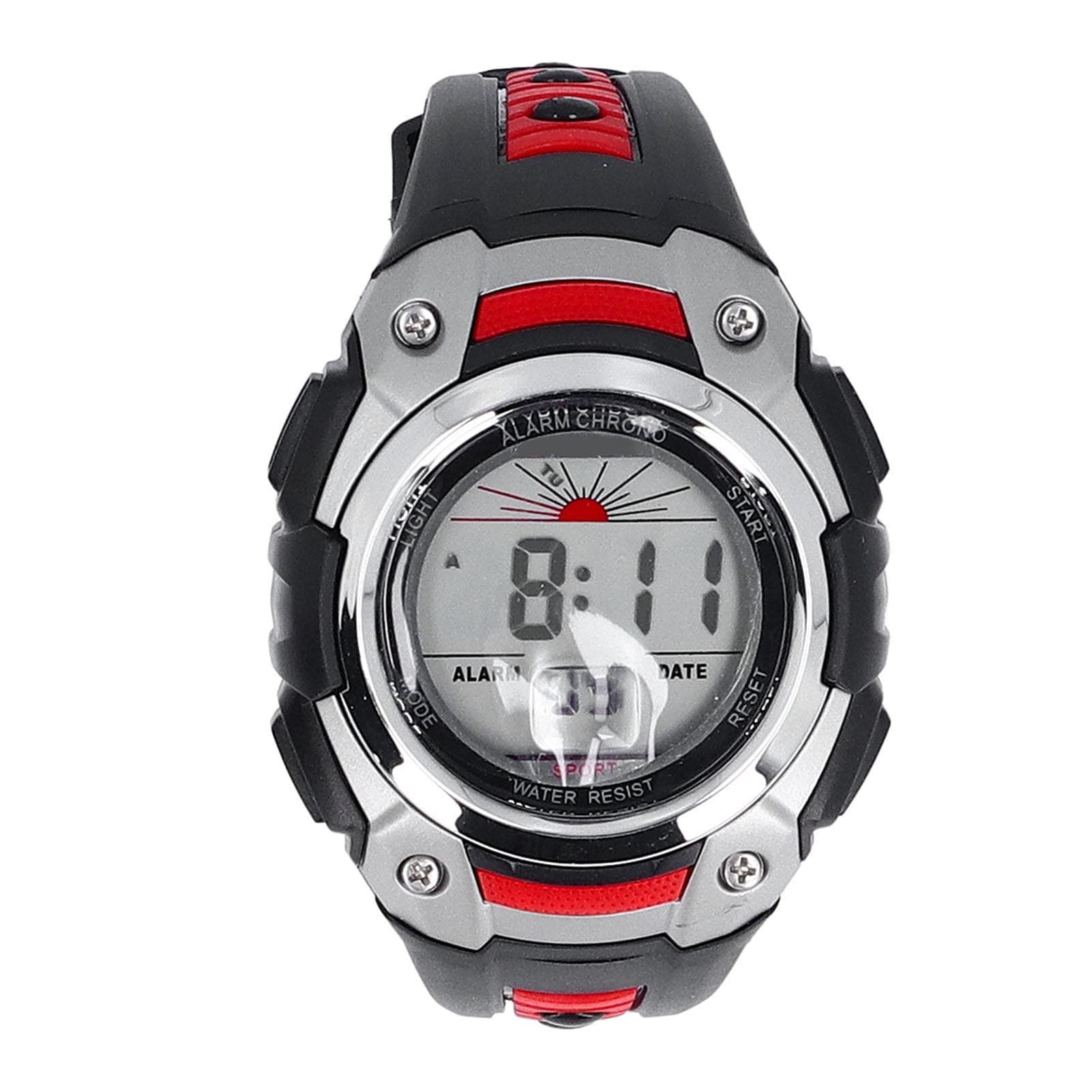 50m Waterproof Men Women Digital Watch LED Night Light Stopwatch Calendar Alarm 12/24H Rubber Band red