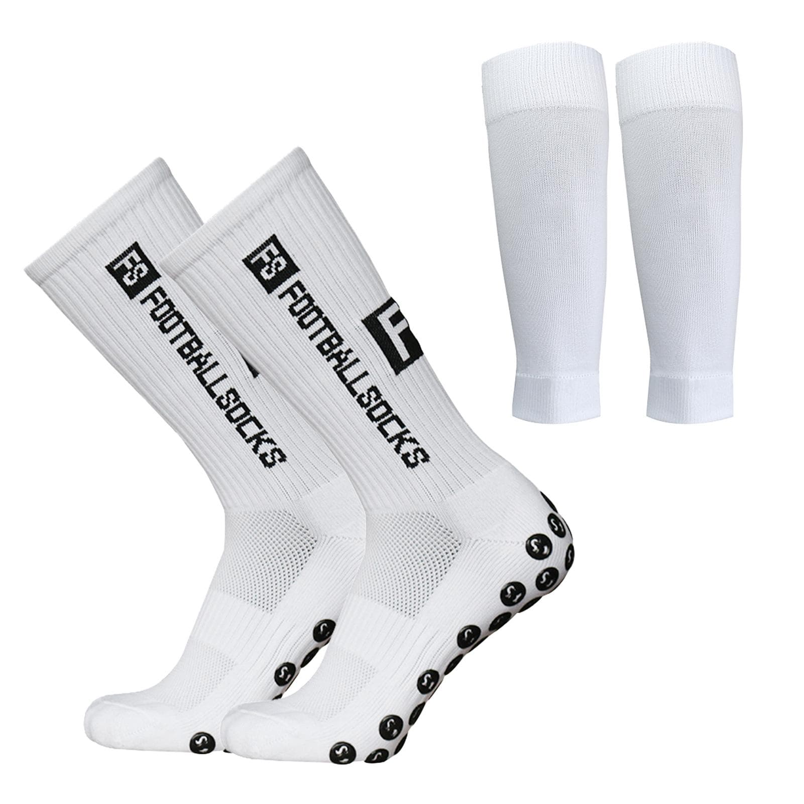 Anti Slip Soccer Socks and Calf Sleeves Set Outdoor Sport Running Stretch Socks Athletic Football white