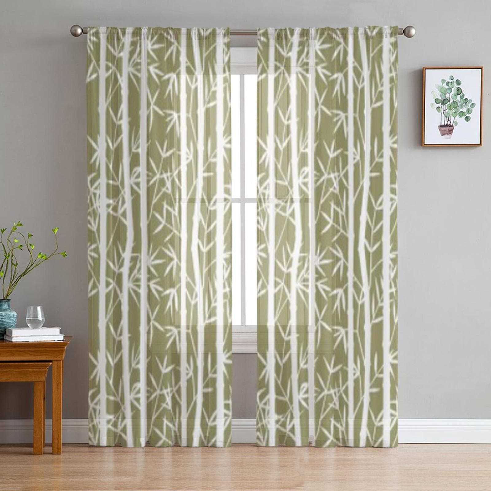Bamboo Tulle Sheer Curtains for Living Room Decoration Curtain for the Room Bedroom Kitchen Voile Organza Curtains 135W x 114H(cm)