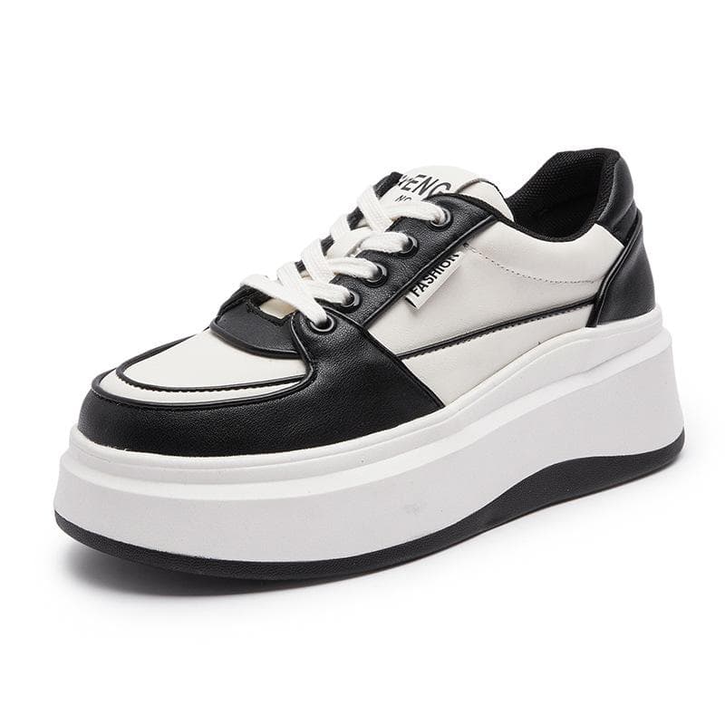 Genuine Leather Muffin Thick-soled Small White Shoes Women's  New Spring All-match Students Non-slip Heightening Casual Suction Film Sneakers 40 black