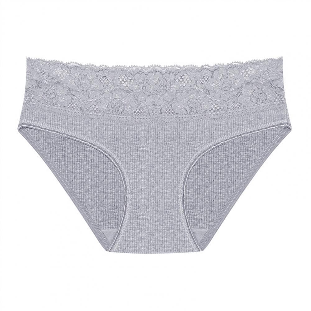 Women Panties Solid Color Low Waist Lace Seamless Anti-septic Soft Thin Breathable Moisture-wicking Elastic Lady Briefs Underpan S grey