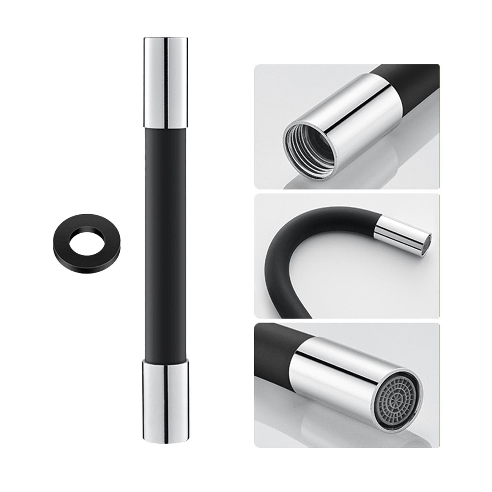 360 Degree Faucet Sprayer Extension Hose Silicone Extension Tube with Leakproof Gasket Bubbler 30cm black