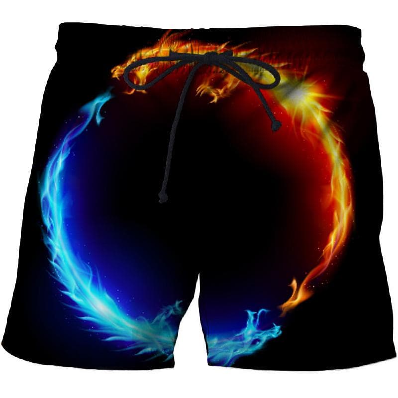 men Flame Graphic Beach Pants 3D printed quick-drying shorts Mens shorts Casual sports pants Bermuda shorts Swimming trunks L