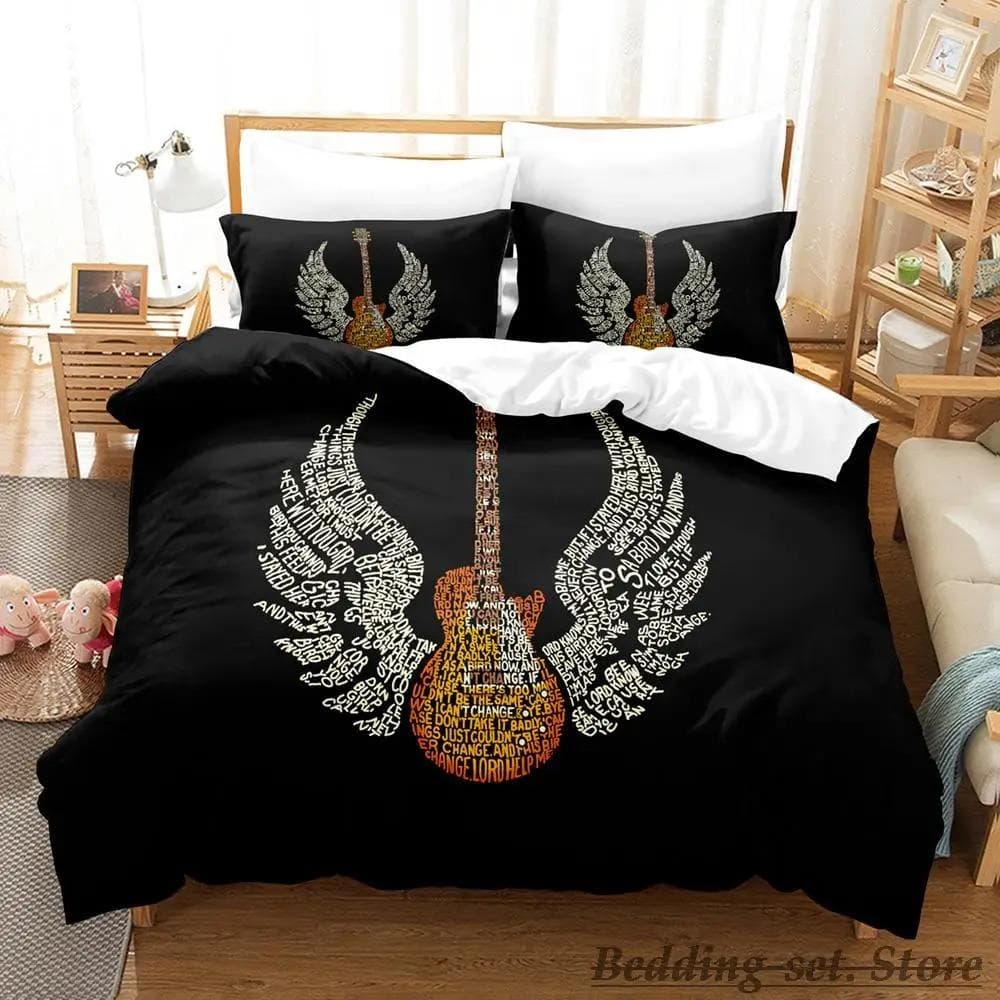 Music Guitar Bedding Set Single Twin Full Queen King Size Bed Set Adult Kid Bedroom Duvetcover Sets Anime parure de lit Bed EU King 240x220cm