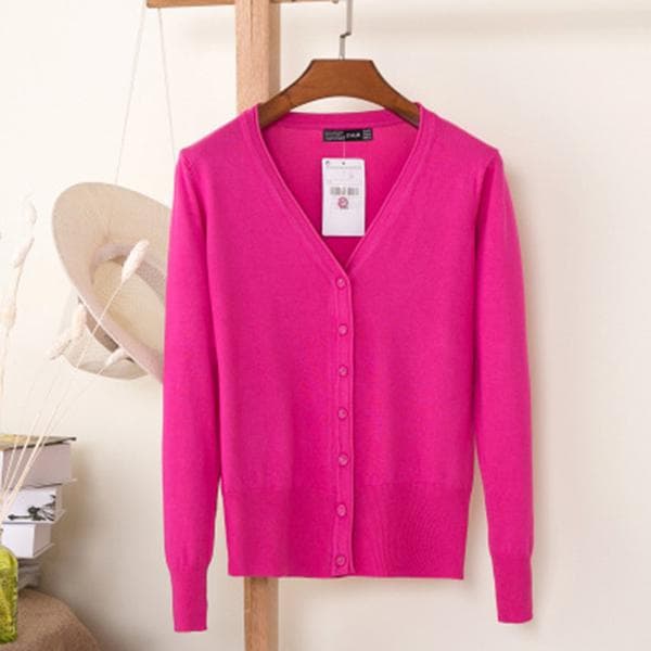 Women Spring and Autumn Casual Long Sleeve Cardigan Knitwear XL persian rose