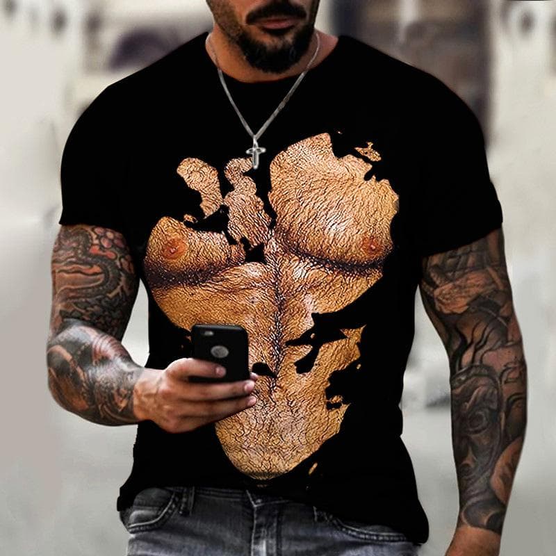 Muscle Men T-shirt Abdominal Muscle3D Printed Men's Fashion Personality Short Sleeve Summer Cool Streetwear Oversized Tops 4XL