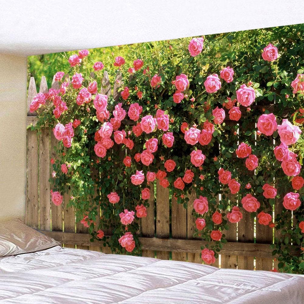 Flower wooden fence garden printing group tapestry home bedroom living room wall decoration background cloth tapestry 150x130cm