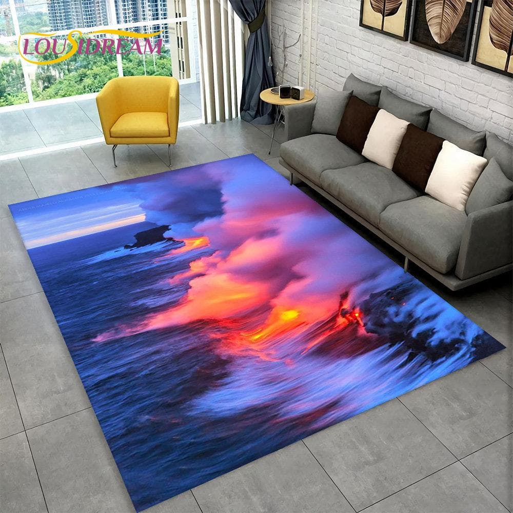 3D Volcano Lava Magma Area Rug Large,Carpet Rug for Living Room Bedroom Sofa Doormat Decoration,Kid Play Non-slip Floor Mat Gift 100x120cm(39x47in)