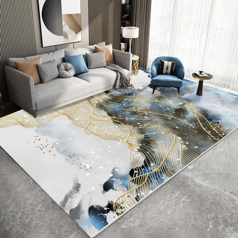 Marble Carpet for Living Room Nordic Abstract Deep Blue Gold Area Rug Living Room Bedroom Bedside Mat Luxury Home Decoration Rug 120 x160cm